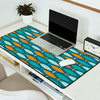 Mid Century Modern Fish Stripes Pattern Turquoise Orange Aqua Teal Desk Mat Gallery Image 2