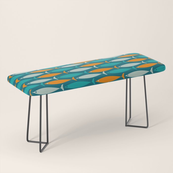 Mid Century Modern Fish Stripes Pattern Turquoise Orange Aqua Teal Bench Gallery Image 1