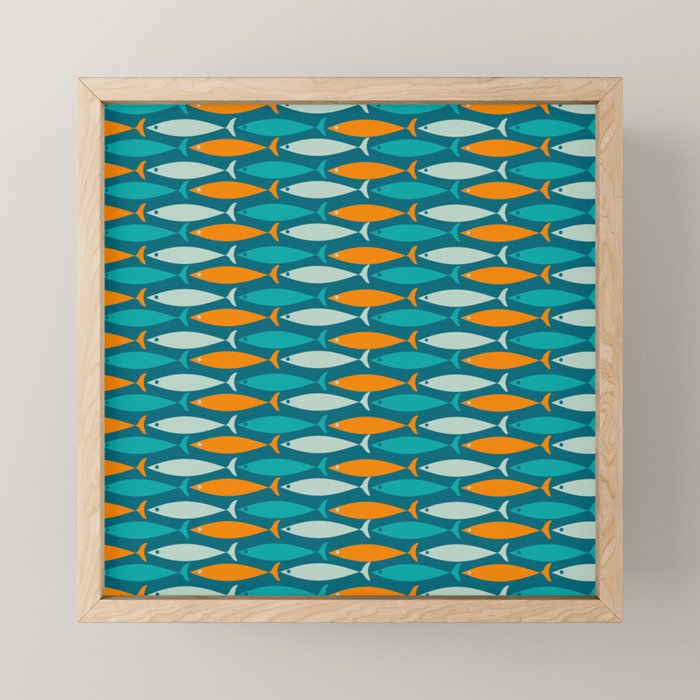 Mid Century Modern Fish Stripes Pattern Turquoise Orange Aqua Teal Mini Art Print Gallery Image 1