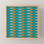 Mid Century Modern Fish Stripes Pattern Turquoise Orange Aqua Teal Mini Art Print Gallery Image 1