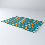 Mid Century Modern Fish Stripes Pattern Turquoise Orange Aqua Teal Rug Gallery Image 3