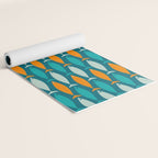 Mid Century Modern Fish Stripes Pattern Turquoise Orange Aqua Teal Yoga Mat Gallery Image 2