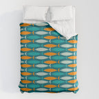Mid Century Modern Fish Stripes Pattern Turquoise Orange Aqua Teal Duvet Cover Gallery Image 6