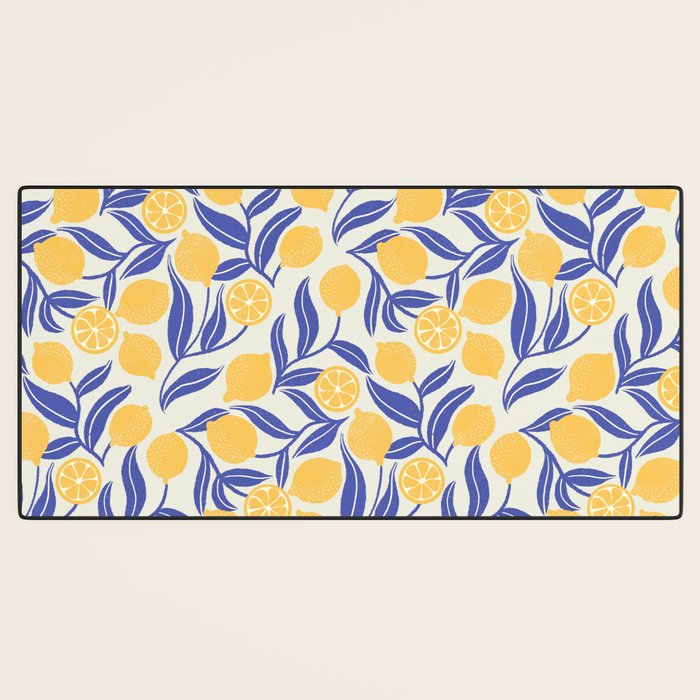 Lemon Orchard - blue and yellow Desk Mat Gallery Image 3