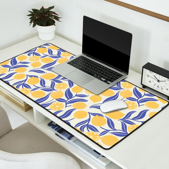 Lemon Orchard - blue and yellow Desk Mat Gallery Image 2