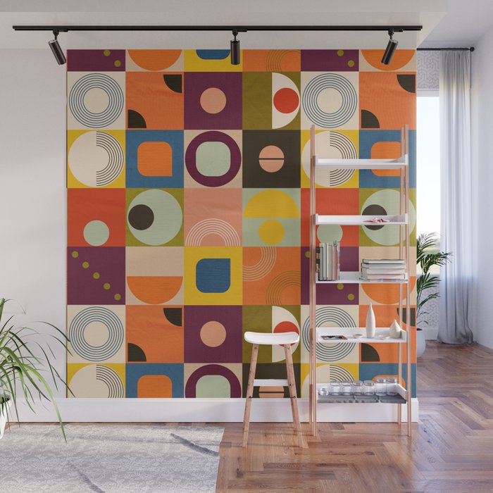 Vibrant Geometric Squares and Circles Pattern - Modern Craft Wall Mural Gallery Image 1