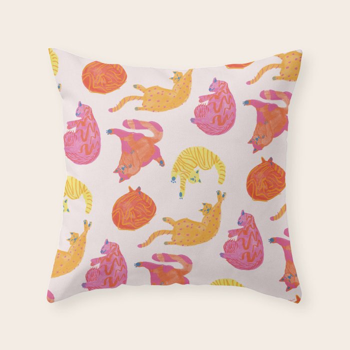 Sleepy Cozy Kitty Cats in Orange & Peach Throw Pillow Gallery Image 6