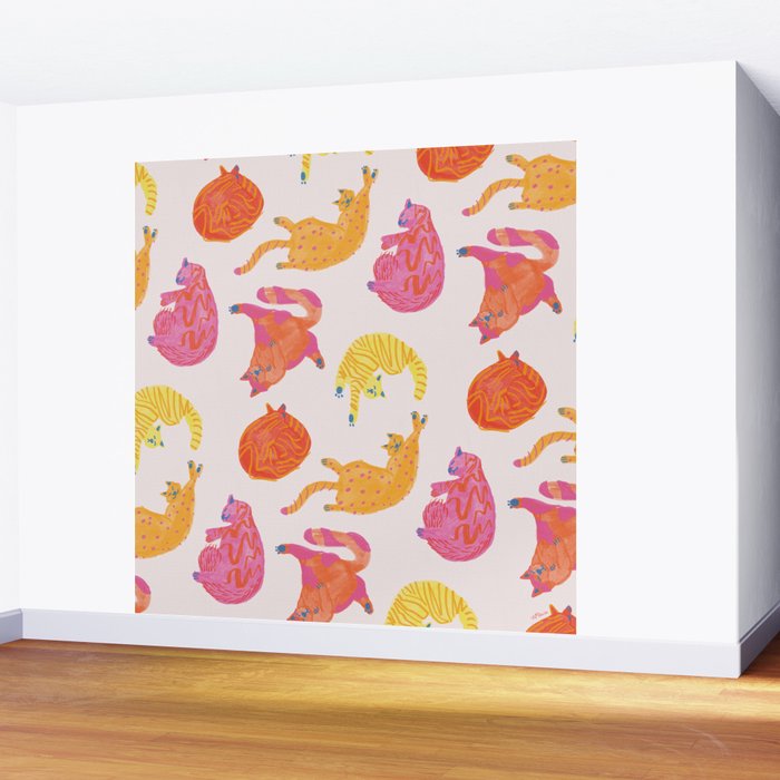 Sleepy Cozy Kitty Cats in Orange & Peach Wall Mural Gallery Image 2