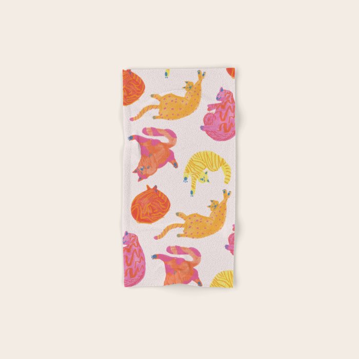 Sleepy Cozy Kitty Cats in Orange & Peach Bath Towel Gallery Image 1