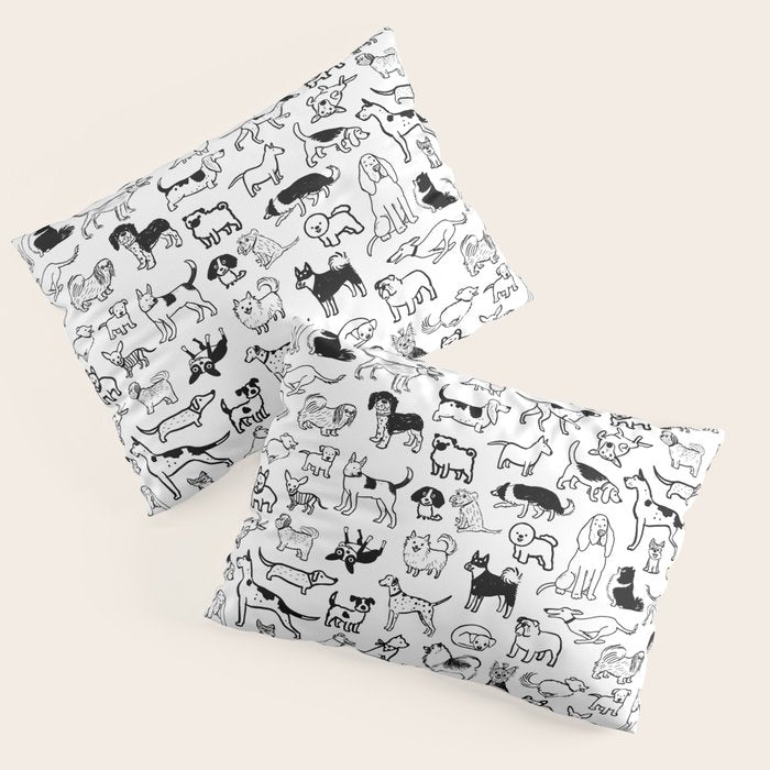 Black and White Dog Drawings | Cute Dog Breeds Pattern Pillow Sham Gallery Image 3