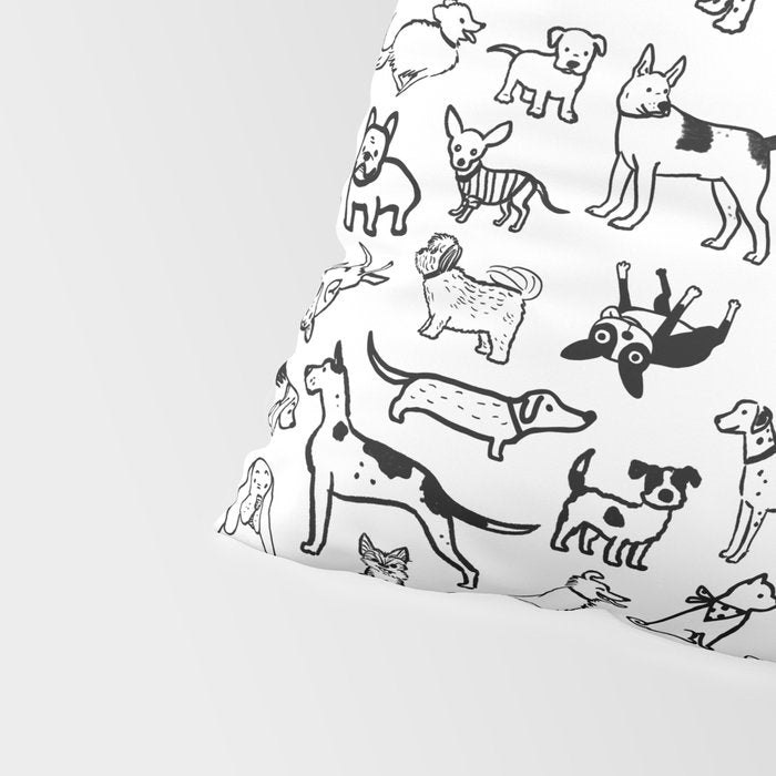 Black and White Dog Drawings | Cute Dog Breeds Pattern Pillow Sham Gallery Image 4