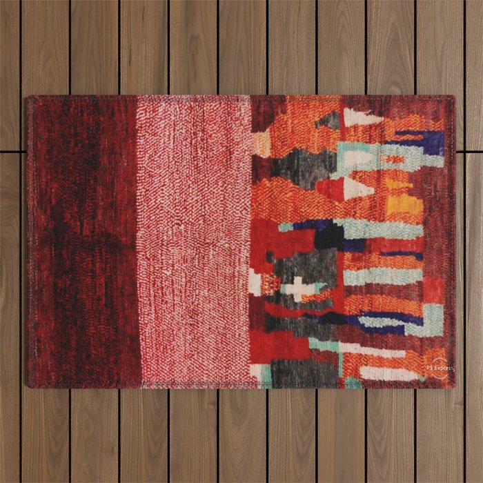 Beautiful Antique Moroccan Rug Print Outdoor Rug Gallery Image 1