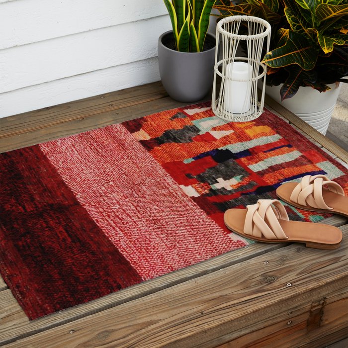 Beautiful Antique Moroccan Rug Print Outdoor Rug Gallery Image 2