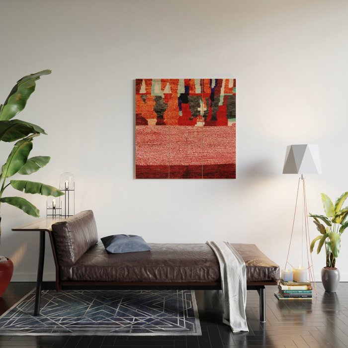 Beautiful Antique Moroccan Rug Print Wood Wall Art Gallery Image 2