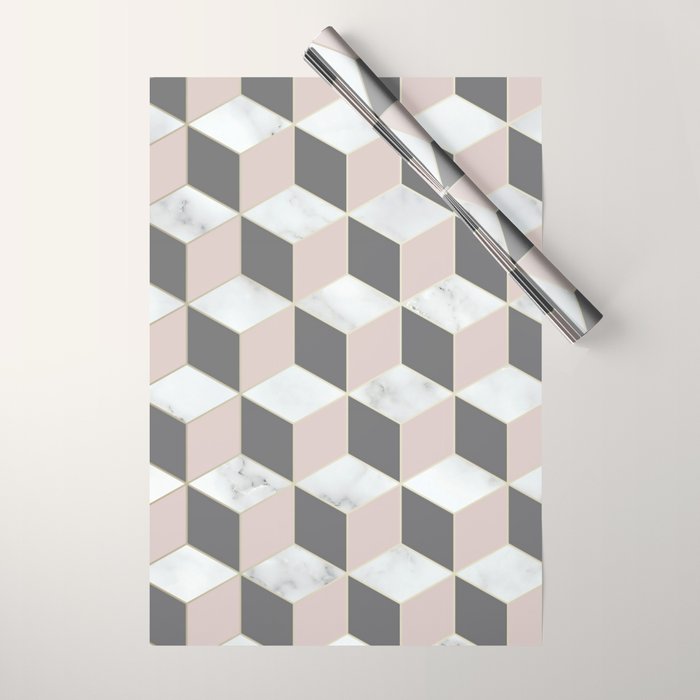 Geometric Art, Marble, Blush Pink, Gray, Abstract Art Wrapping Paper Gallery Image 1