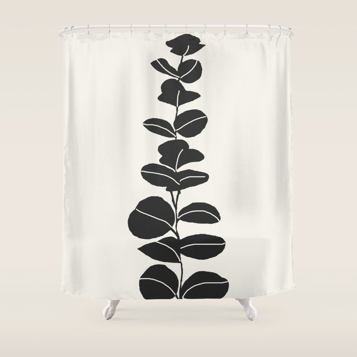 Minimal Eucalyptus Line Art Shower Curtain Gallery Image 1