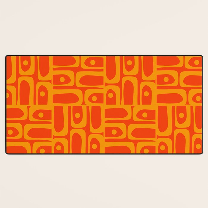 Mid Century Modern Geometric Abstract Piquet Pattern in Orange Yellow Desk Mat Gallery Image 3