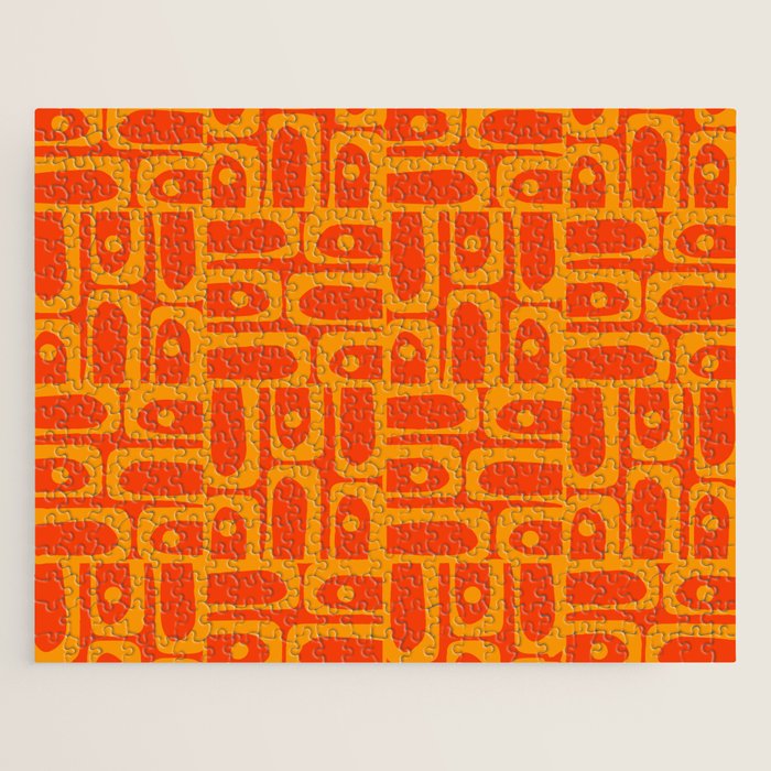 Mid Century Modern Geometric Abstract Piquet Pattern in Orange Yellow Jigsaw Puzzle Gallery Image 1
