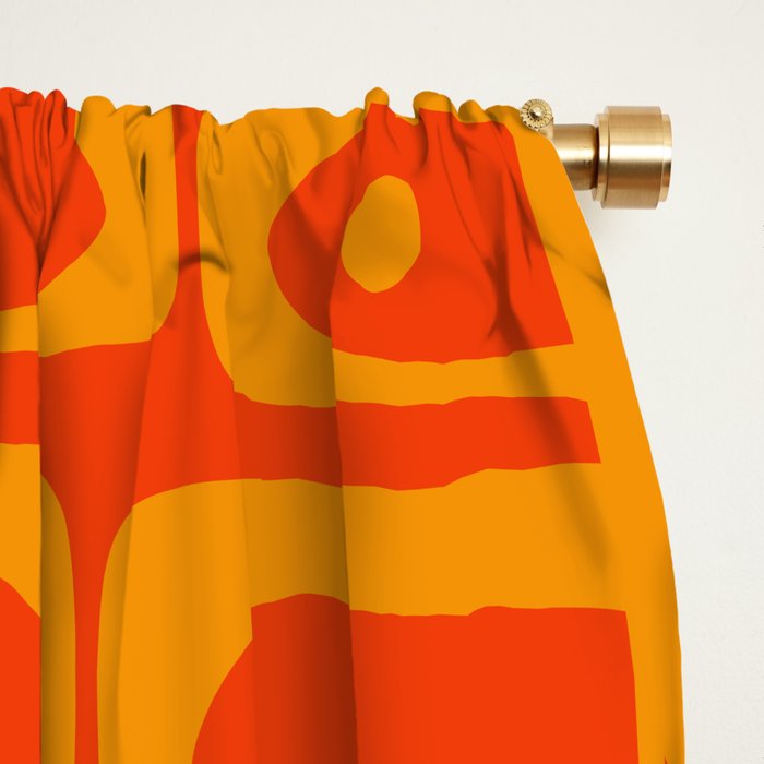 Mid Century Modern Geometric Abstract Piquet Pattern in Orange Yellow Window Curtain Gallery Image 2