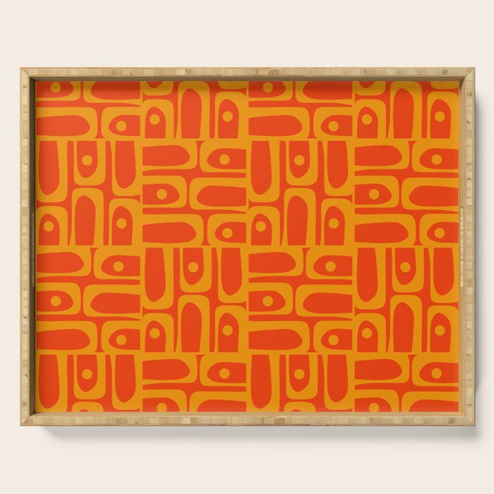 Mid Century Modern Geometric Abstract Piquet Pattern in Orange Yellow Serving Tray Gallery Image 1