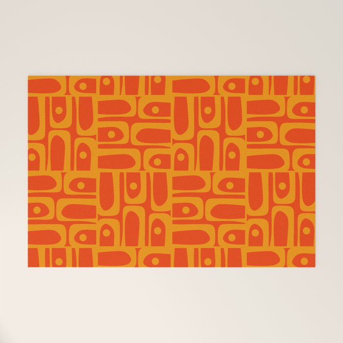 Mid Century Modern Geometric Abstract Piquet Pattern in Orange Yellow Welcome Mat Gallery Image 1
