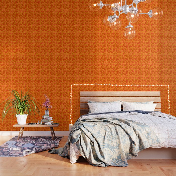 Mid Century Modern Geometric Abstract Piquet Pattern in Orange Yellow Wallpaper Gallery Image 3