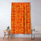 Mid Century Modern Geometric Abstract Piquet Pattern in Orange Yellow Window Curtain Gallery Image 5