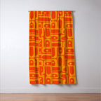 Mid Century Modern Geometric Abstract Piquet Pattern in Orange Yellow Window Curtain Gallery Image 3