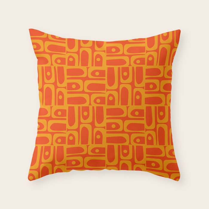 Mid Century Modern Geometric Abstract Piquet Pattern in Orange Yellow Throw Pillow Gallery Image 6