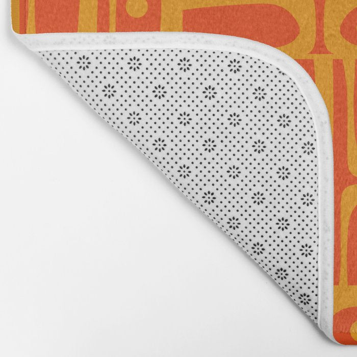 Mid Century Modern Geometric Abstract Piquet Pattern in Orange Yellow Bath Mat Gallery Image 2
