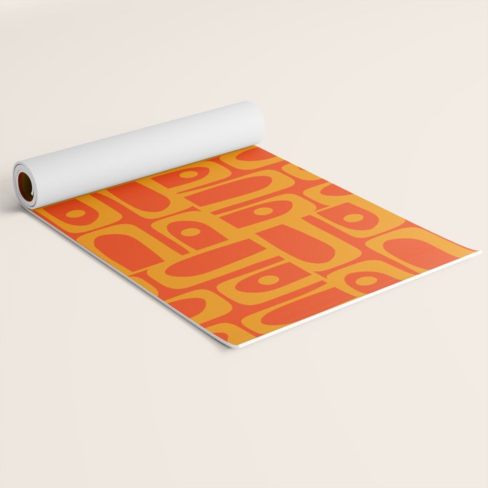 Mid Century Modern Geometric Abstract Piquet Pattern in Orange Yellow Yoga Mat Gallery Image 2