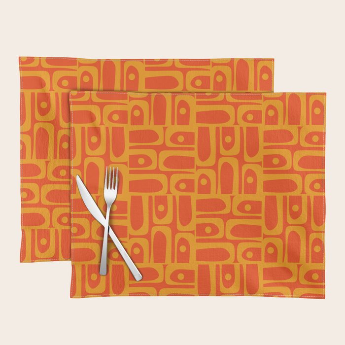 Mid Century Modern Geometric Abstract Piquet Pattern in Orange Yellow Placemat Gallery Image 1