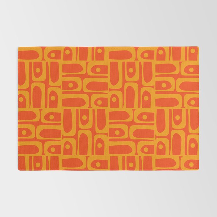 Mid Century Modern Geometric Abstract Piquet Pattern in Orange Yellow Rug Gallery Image 2