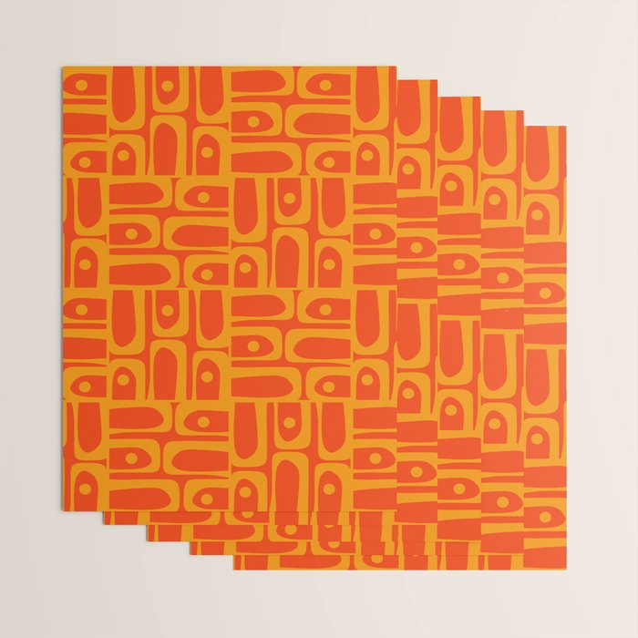 Mid Century Modern Geometric Abstract Piquet Pattern in Orange Yellow Wrapping Paper Gallery Image 3