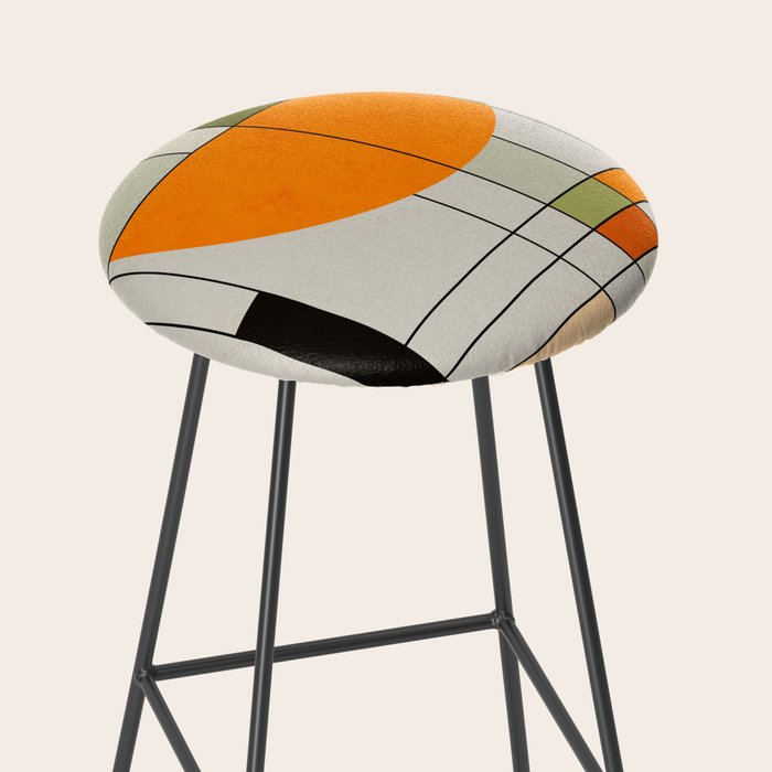 Mid Century Modern Geometric Art Abstract Shapes Orange and Green Retro Design Bauhaus Style  Stool Gallery Image 2