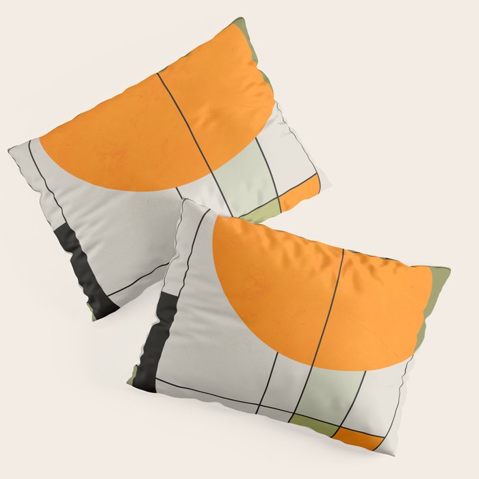 Mid Century Modern Geometric Art Abstract Shapes Orange and Green Retro Design Bauhaus Style  Pillow Sham Gallery Image 1
