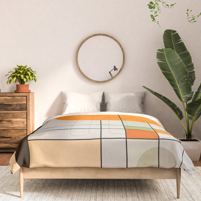 Mid Century Modern Geometric Art Abstract Shapes Orange and Green Retro Design Bauhaus Style  Comforter Gallery Image 3