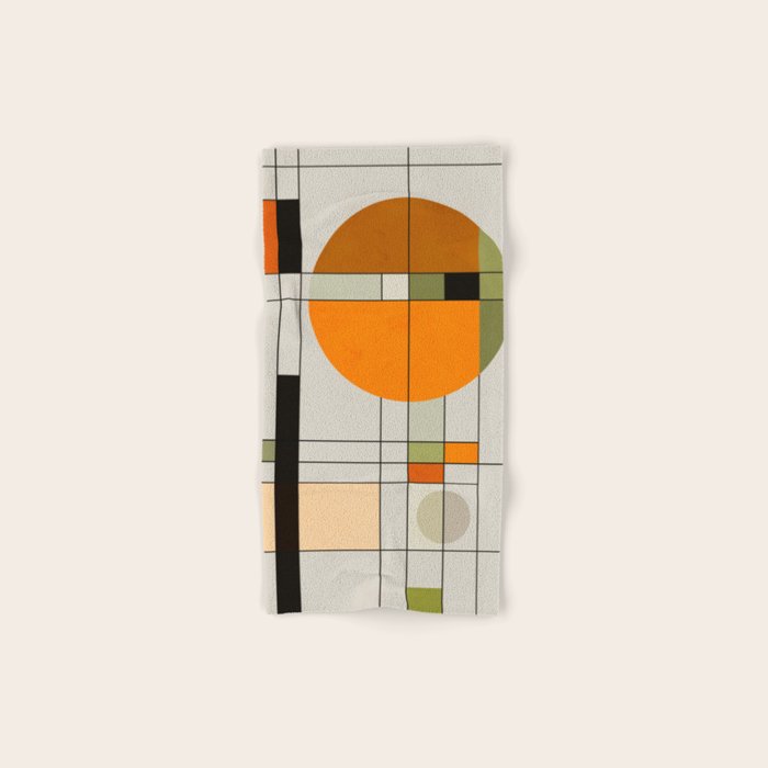 Mid Century Modern Geometric Art Abstract Shapes Orange and Green Retro Design Bauhaus Style  Bath Towel Gallery Image 1