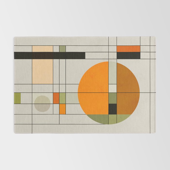 Mid Century Modern Geometric Art Abstract Shapes Orange and Green Retro Design Bauhaus Style  Rug Gallery Image 2