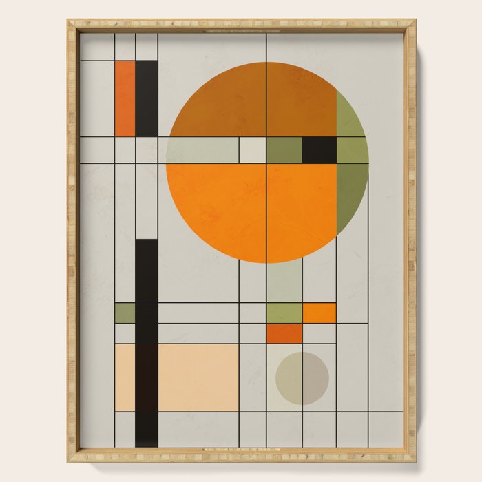 Mid Century Modern Geometric Art Abstract Shapes Orange and Green Retro Design Bauhaus Style  Serving Tray Gallery Image 1