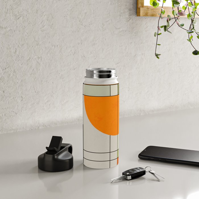 Mid Century Modern Geometric Art Abstract Shapes Orange and Green Retro Design Bauhaus Style  Water Bottle Gallery Image 4