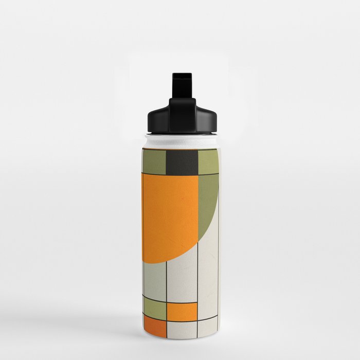 Mid Century Modern Geometric Art Abstract Shapes Orange and Green Retro Design Bauhaus Style  Water Bottle Gallery Image 2