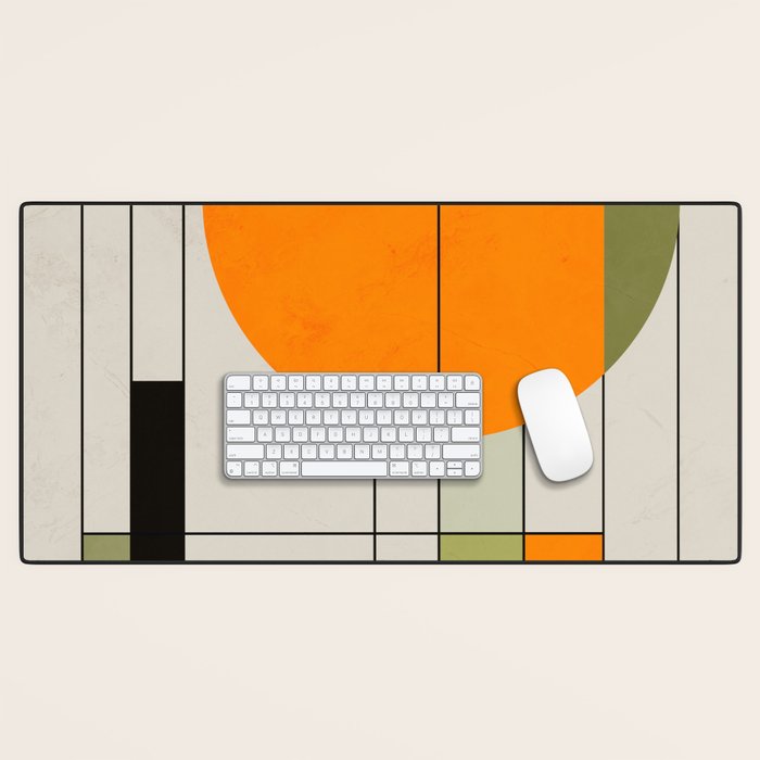 Mid Century Modern Geometric Art Abstract Shapes Orange and Green Retro Design Bauhaus Style  Desk Mat Gallery Image 1