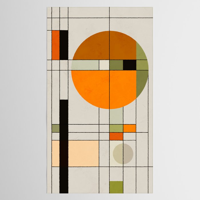 Mid Century Modern Geometric Art Abstract Shapes Orange and Green Retro Design Bauhaus Style  Tablecloth Gallery Image 2