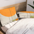 Mid Century Modern Geometric Art Abstract Shapes Orange and Green Retro Design Bauhaus Style  Pillow Sham Gallery Image 2