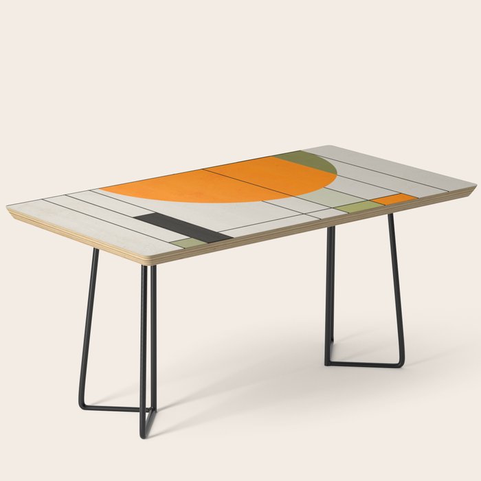 Mid Century Modern Geometric Art Abstract Shapes Orange and Green Retro Design Bauhaus Style  Coffee Table Gallery Image 1