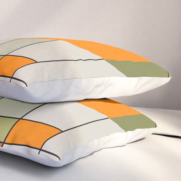 Mid Century Modern Geometric Art Abstract Shapes Orange and Green Retro Design Bauhaus Style  Pillow Sham Gallery Image 3