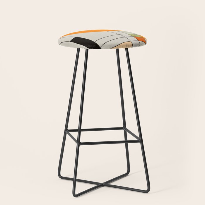 Mid Century Modern Geometric Art Abstract Shapes Orange and Green Retro Design Bauhaus Style  Stool Gallery Image 1