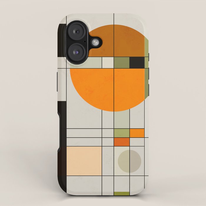 Mid Century Modern Geometric Art Abstract Shapes Orange and Green Retro Design Bauhaus Style  iPhone Case Gallery Image 1