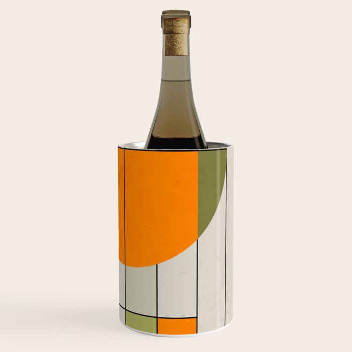 Mid Century Modern Geometric Art Abstract Shapes Orange and Green Retro Design Bauhaus Style  Wine Chiller Gallery Image 3